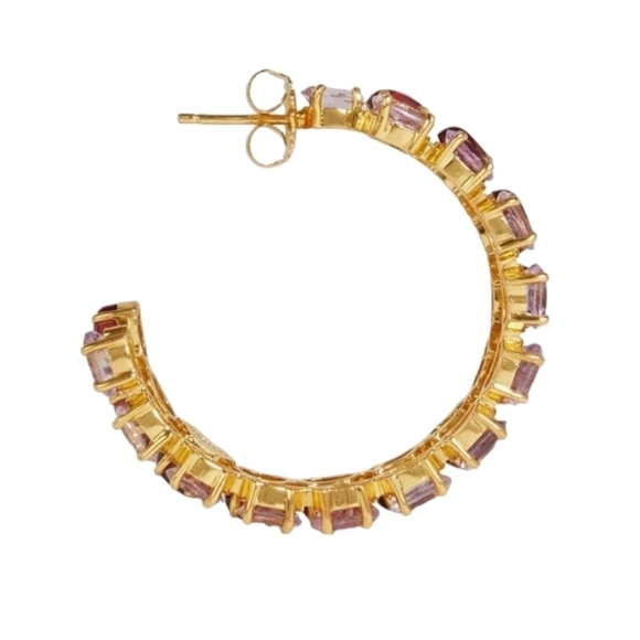 Bounkit Magaly Hoop Earrings, Amethyst | Garnet | Goldtone, NWT - Picture 2 of 15